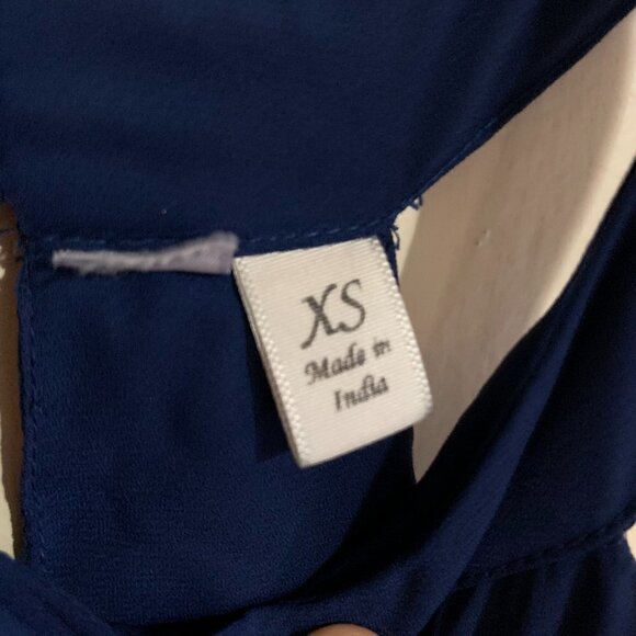 Embellished Blue Halter Knit Lined Sleeveless Keyhole back Midi Dress. Size XS - Picture 7 of 9